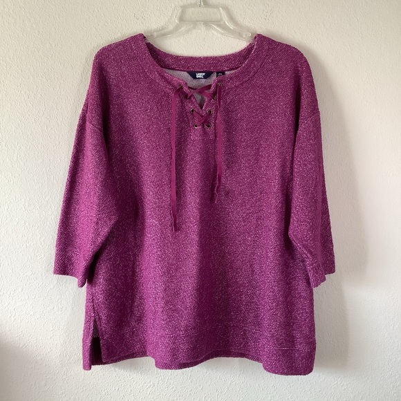 LANDS' END Pullover Tunic Sweater Boucle Tweed Top Casual Travel Magenta Pink 2X - Picture 1 of 8